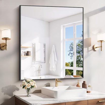 YIROMAN Bathroom Mirror 36"x42",Black Bathroom Mirrors for Over Sink with Aluminum Frame, Rectangular Vanity Mirror with Right Angle, Wall Mirror for Oversink, Vanity, Bedroom, Living Room
