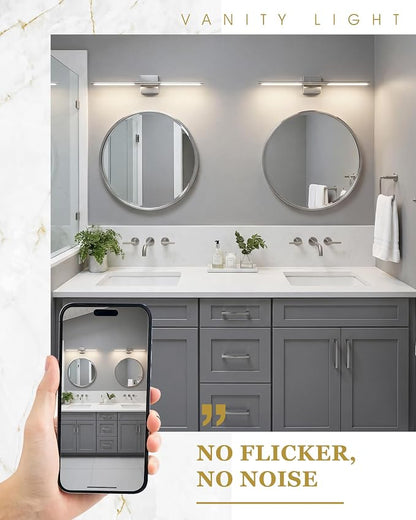 30 Inch Brushed Nickel LED Bathroom Vanity Light, 3CCT Dimmable | 16W, CRI90 Vanity Lighting Fixtures Over Mirror, 360° Rotatable Modern Bathroom Vanity Light Bar, AD-W9465-L75-SN
