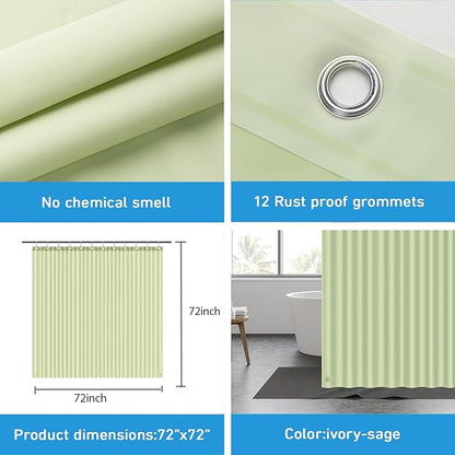 EHZNZIE Shower Curtain Liner Light Weight PEVA, Shower Liner 72x72 Inches, Waterproof, No Chemical Smell with 12 Rust Proof Metal Grommets for Bathroom Shower Curtain, Sage