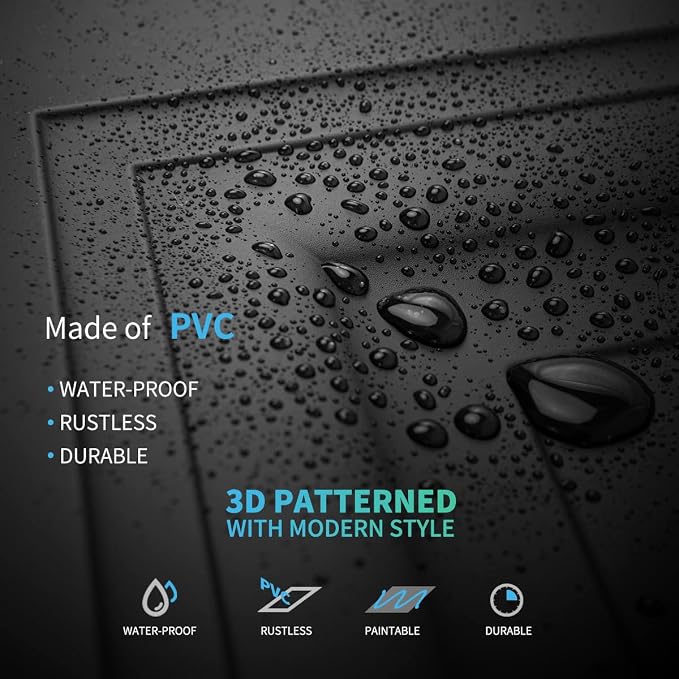 Art3d 12-Pack PVC Waterproof Drop Ceiling Tiles, 2 x 2 ft, Square, Black | Lightweight, Easy to Clean, Compatible with 15/16" Grid System, Suitable for Kitchen, Bathroom