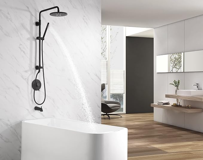 SUMERAIN Black Retrofit Hand Shower System with 9" Rain Shower Head | Brass, Easy DIY Installation for Remodel, Adjustable Slide Bar