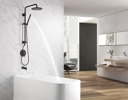 SUMERAIN Black Retrofit Hand Shower System with 9" Rain Shower Head | Brass, Easy DIY Installation for Remodel, Adjustable Slide Bar