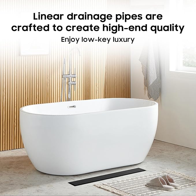 DLONE® Linear Shower Drain - 12 Inch Matte Black, with Tile Insert Pane | AISI 304 Stainless Steel Linear Drain, Rectangle Shower Floor Drain, with Adjustable Feet, Fits Bathroom & Balcony etc