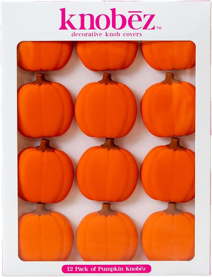 Knobēz 12pk Pumpkin Decorative Knob Covers - Autumn Cabinet Decorations | Fits 1 to 1.5 in round or square hardware, stretchable fabric sleeves for kitchen, bathroom, and seasonal home decor