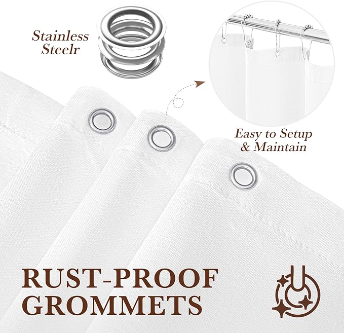 Seasonwood White Linen Shower Curtain Farmhouse Bathroom Decor 72x84 Inches | Boho Bathroom Decor,12 Sturdy Stainless Steel Sliding Hangers,Rustic Country Style,Linen Shower Curtains for Bathroom