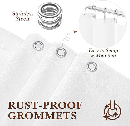 Seasonwood White Linen Shower Curtain Farmhouse Bathroom Decor 72x84 Inches | Boho Bathroom Decor,12 Sturdy Stainless Steel Sliding Hangers,Rustic Country Style,Linen Shower Curtains for Bathroom