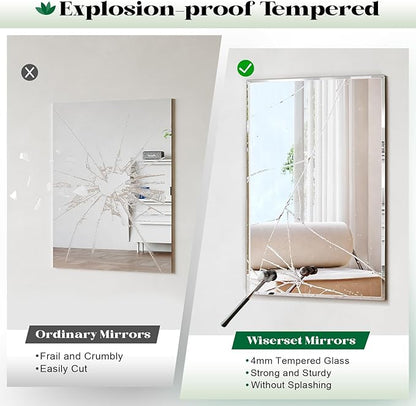 Large Frameless Beveled Bathroom Wall Mirror, 48"x32" Reactangle Frameless Bathroom Wall Mirror Over Sink, Vanity Mirrors for Entryway, Bedroom, Living Room, Hangs Horizontally or Vertically