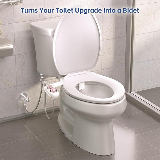 Bidet Attachment for Toilet, Self-Cleaning Dual Retractable Nozzles Bidet, Non-Electric Adjustable Water Pressure for Hygienic Rear & Feminine Wash, Easy Installation Ultra-Slim (Rose Gold)
