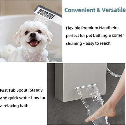 5-In-1Shower Panel Tower System-Brushed Gray | 304 stainless steel Shower Panel Column Tower With Powerful Body Jets,Body Spray,Rainfall,Waterfall,Handheld And Tub Spout