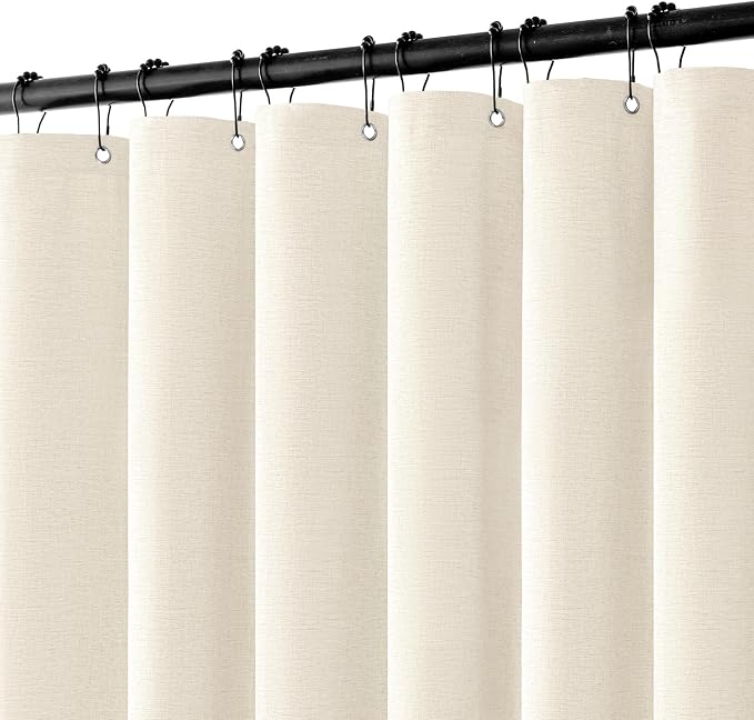 MIULEE 72 x 84 Extra Long Linen Shower Curtain Ivory 12 Metal Hooks | Washable, Heavy Fabric Curtain Set, Waterproof Thick Cloth Shower Curtains, Bathroom Hotel Bathtub