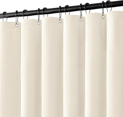MIULEE 72 x 84 Extra Long Linen Shower Curtain Ivory 12 Metal Hooks | Washable, Heavy Fabric Curtain Set, Waterproof Thick Cloth Shower Curtains, Bathroom Hotel Bathtub