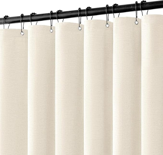 MIULEE 72 x 84 Extra Long Linen Shower Curtain Ivory 12 Metal Hooks | Washable, Heavy Fabric Curtain Set, Waterproof Thick Cloth Shower Curtains, Bathroom Hotel Bathtub