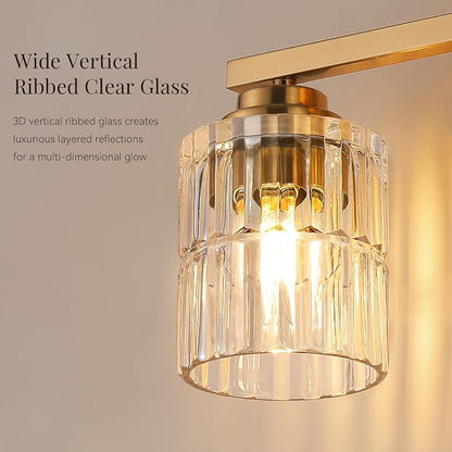 TALOYA Brushed Gold 2 Pack Wall Sconces with Fluted Cylinder Glass Shade | Modern Vanity Lighting Fixtures, Bathroom Lights Over Mirror, Wall Mount Mirror Light Fixtures for Bathroom Hallway Bedroom