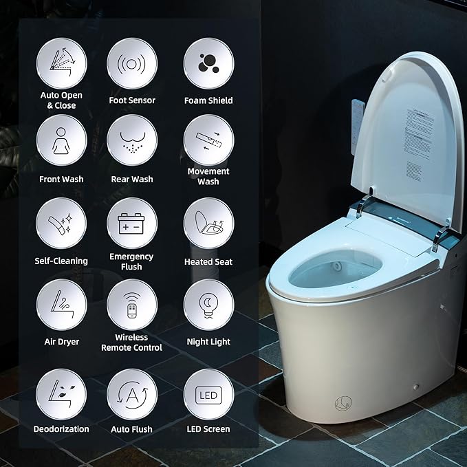 WOODBRIDGE Smart Toilet, Auto Open & Close, Auto Flush, Foot Sensor, Cleaning Foam Dispenser, Heated Seat and Chair Height Design, EBT230