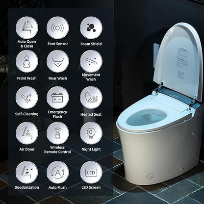 WOODBRIDGE Smart Toilet, Auto Open & Close, Auto Flush, Foot Sensor, Cleaning Foam Dispenser, Heated Seat and Chair Height Design, EBT230