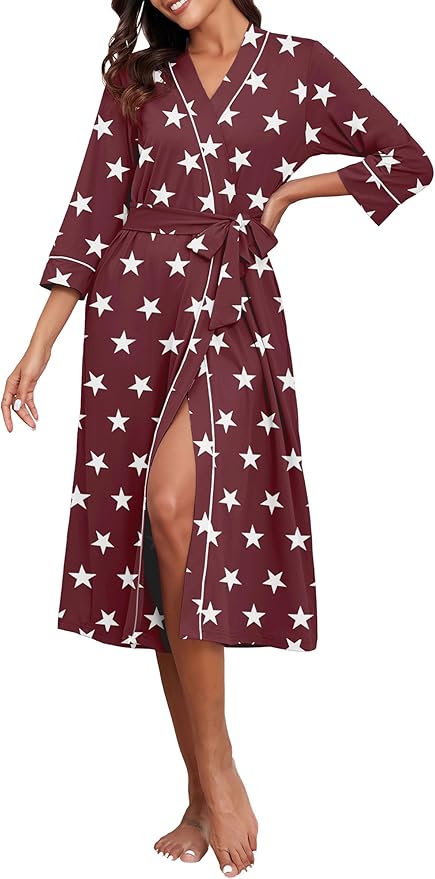 PrinStory Womens Robe Long Knit Bathrobe Lightweight Soft Robes Ladies Bath Robe