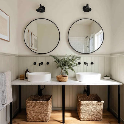 Round Mirror 24 inch, 2 Pack Circle Mirror, Matte Black Metal Frame | High Definition Mirror, Waterproof, Sturdy, Circle Mirror for Bathroom, Bedroom, Entryway, Living Room, Wall Décor