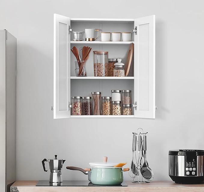 Bathroom Cabinet Wall Mounted Over Toilet Storage Cabinet 20x28 inch White Medicine Cabinets for Wall Mount Space Saver Bathroom Storage Cabinet with 2 Adjustable Shelves & 2 Doors