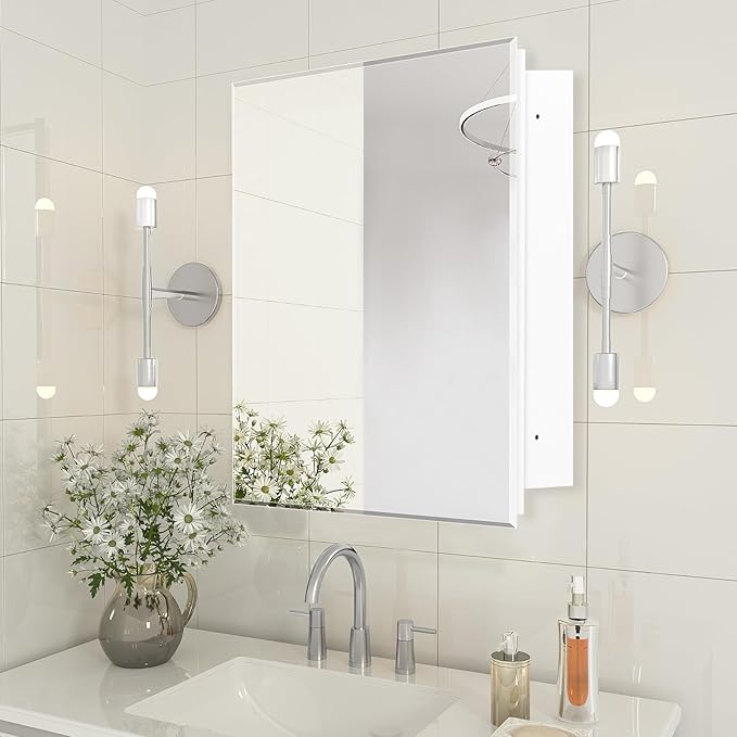 20"x20" Medicine Cabinet,HD Bathroom Mirror Cabinet with Beveled Mirror,Removeable Shelves, Recessed and Surface Mount,Frameless Bathroom Mirror with Storage