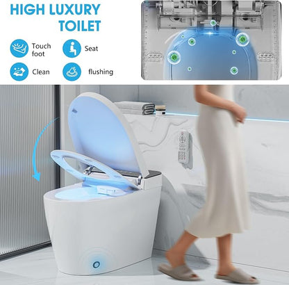 Smart Toilet with Bidet Built In with Warm Water Sprayer and Dryer | Foot Sensor Operation,Heated Seat toilet with LED Display for Bathroom,Auto Dual Flush