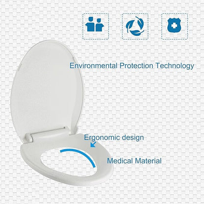 Elongated Toilet Seat Slow Close, Quiet Toilet Seat Cover with Never Loosen Durable Toilet Seat Lid Easy to Install & Clean, Polypropylene (PP), White