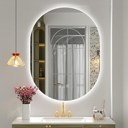 SMIROR 28x36 Oval Backlit LED Bathroom Vanity Mirror with Lights for Wall | Pill-Shaped, 3 Color Lighting, Anti-Fog, Memory, Tempered Glass, UL, Horizontal/ Vertical Wall- Mounted