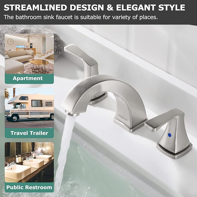 PARLOS Widespread Double Handles Bathroom Faucet with Pop Up Drain and cUPC Faucet Supply Lines, Brushed Nickel, Doris 14172