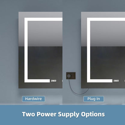 Medicine Cabinet with Lights 36x30 Anti-Fog Mirror Dimmable | 3 Color Dimmable LED. Time/Temp Display. Anti-Fog IP44. 2 Outlets+2 USB. Plug-in/Hardwired. Recessed/Surface Mount.