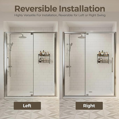 56-60" W x 72" H Semi-Frameless Pivot Swing Shower Doors, Chrome Finish | 1/4" (6mm) Clear SGCC Tempered Glass with a 24.8" walk-in opening, Reversible Installation, Magnetic Closing