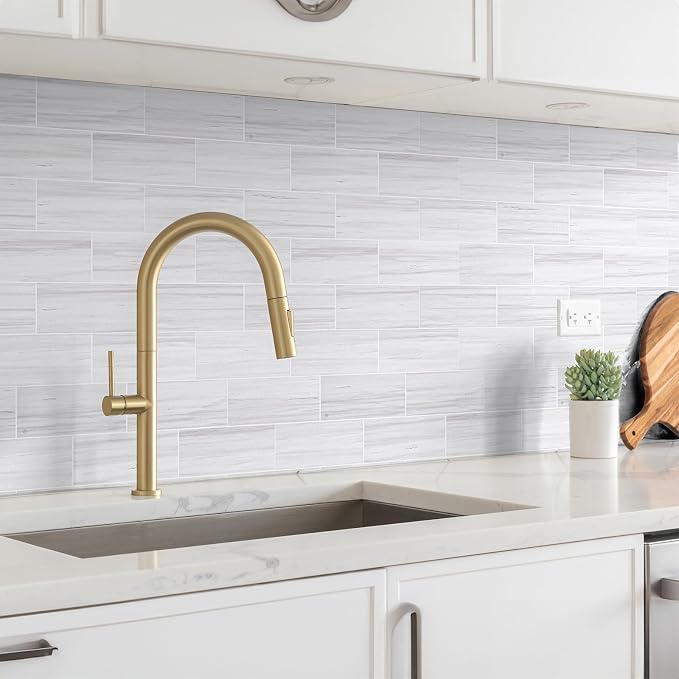 StyloVue 4 Pieces Peel and Stick Backsplash for Kitchen, 3" x 6" PVC Subway Tile 2026 Upgraded Dolomite Star Gray Backsplash Stick on Tile Elevate Kitchen Fireplace RV