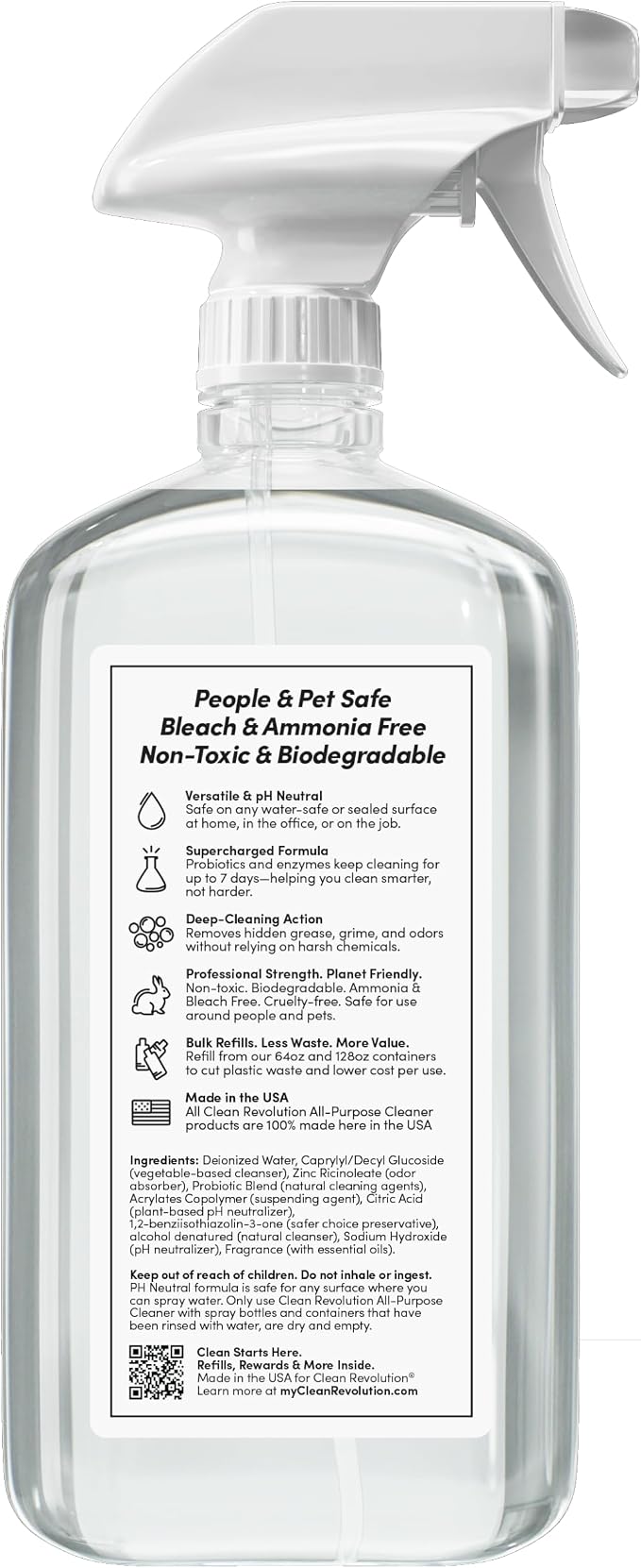 Clean Revolution SuperCharged All Purpose Cleaner Refill with Smart Probiotic + Enzyme Complex, Multi-Surface Kitchen Bathroom & Floor Cleaner, Dreamy Citrus, 18 oz (Pack of 1)