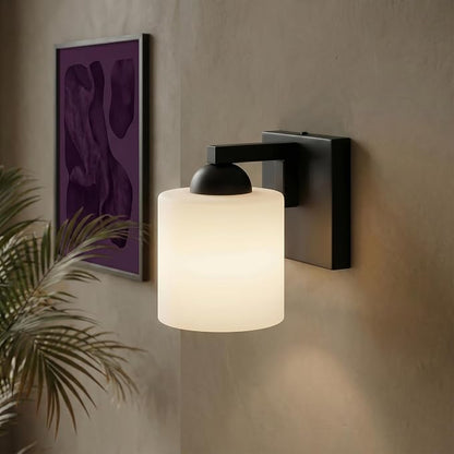 mirrea 1-Light Black Bathroom Vanity Light with White Glass Shade | Over Mirror,Wall Sconce,ETL listed,Bathroom Lighting Fixtures,Elegant Design,Milk White Glass Shade,Easy Installation