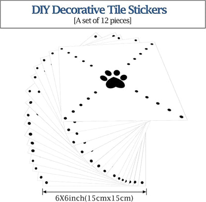 Peel & Stick Tile Stickers 12 PCS Self Adhesive Backsplash Decorative Wall Stickers for Kitchen Bathroom Tile Decals Waterproof & Removable 6" x 6" (Black Paw)