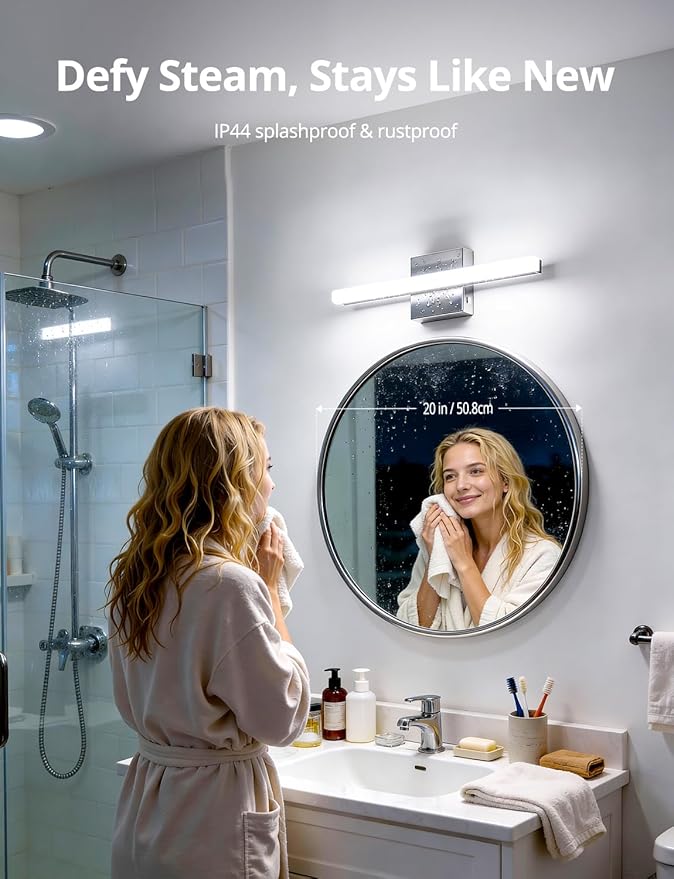 Combuh Modern Bathroom Light Fixtures Over Mirror, Vanity Lamp Bar Chrome | Small 16 Inch, Soft Shadow Free, Linear Design, Wall Mounted, Lampara para Baño sobre Espejo, 5 Colors Adjustable, 2 Pack