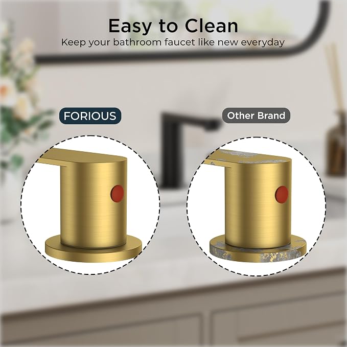 FORIOUS Bathroom Faucet 3 Hole 8 Inch Widespread for Vanity Brushed Gold | Two Handles Bathroom Sink Faucet with Pop-up Drain and cUPC Lines, Fits 6-12 Inch 3 Hole Install, for RV Laundry and Basin