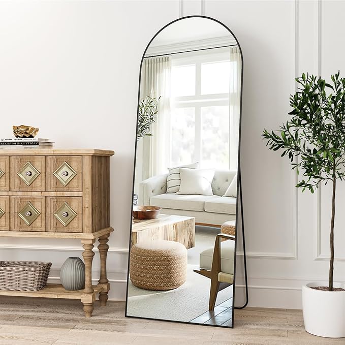 Dewfig Arched Full Length Mirror, 57"X20" Large Full Body Mirror, Black | Aluminum Alloy Frame Floor Mirror, HD Shatterproof Tempered Glass, Lean/Stand/Wall for Living Room,Bedroom, Dressing Room