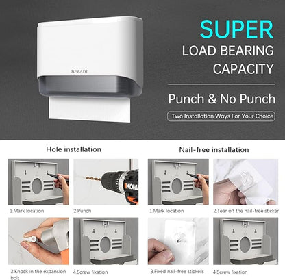 Paper Towel Dispenser,Large Capacity Wall Mount Tissue Dispensers with Smart Lock, Used for Kitchen and Bathroom 200+ Sheets White Toilet Paper Holders