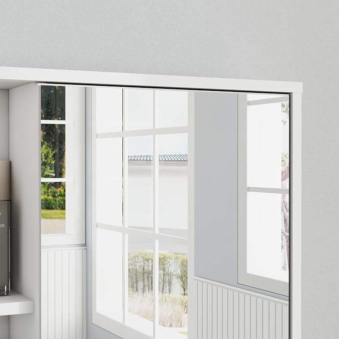 Panana Bathroom Medicine Cabinet with Mirror, Wall Mounted Single Mirror Door Storage Cabinet with 3 Open Compartments, Adjustable Height Shelf, 21.9x5.1x23.6 inch (White)