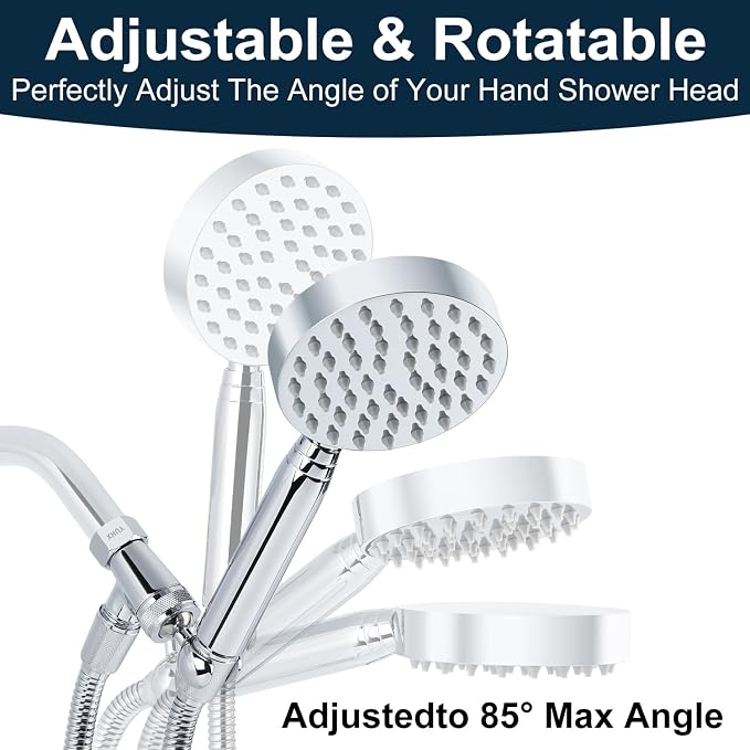 All Metal Shower Head with Handheld; Flexible Long Hose High Pressure Spray | 1 Setting Stainless Steel Shower-Head, Solid Hand Held Showerhead Sprayer Holder with Wide-Angle Adjustment, Premium Chrome