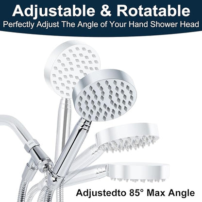 All Metal Shower Head with Handheld; Flexible Long Hose High Pressure Spray | 1 Setting Stainless Steel Shower-Head, Solid Hand Held Showerhead Sprayer Holder with Wide-Angle Adjustment, Premium Chrome