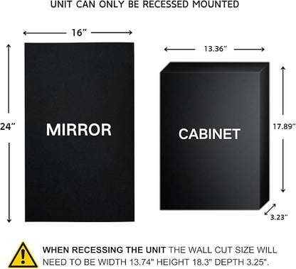 TEHOME Brush Nickel Metal Framed Recessed Bathroom Medicine Cabinet with Mirror Rectangle Tilting Beveled Vanity Mirrors for Wall 16 x 24 inches