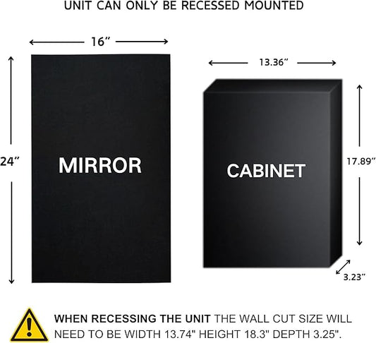 TEHOME Brush Nickel Metal Framed Recessed Bathroom Medicine Cabinet with Mirror Rectangle Tilting Beveled Vanity Mirrors for Wall 16 x 24 inches