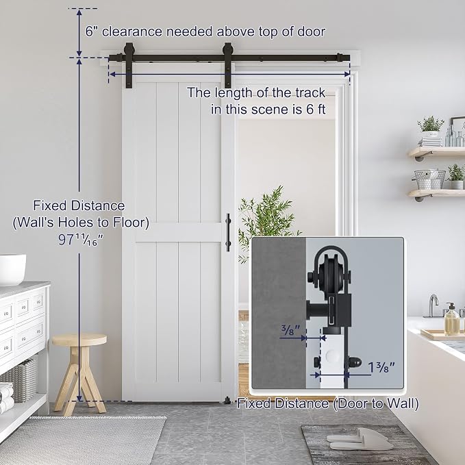 SMARTSTANDARD 32" x 96" White Sliding Barn Door with 6FT Black Hardware | Pre-Drilled Ready to Assemble, Waterproof PVC Coating, H-Frame
