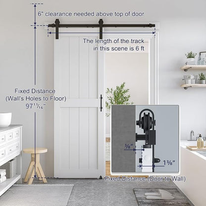 SMARTSTANDARD 32" x 96" White Sliding Barn Door with 6FT Black Hardware | Pre-Drilled Ready to Assemble, Waterproof PVC Coating, H-Frame