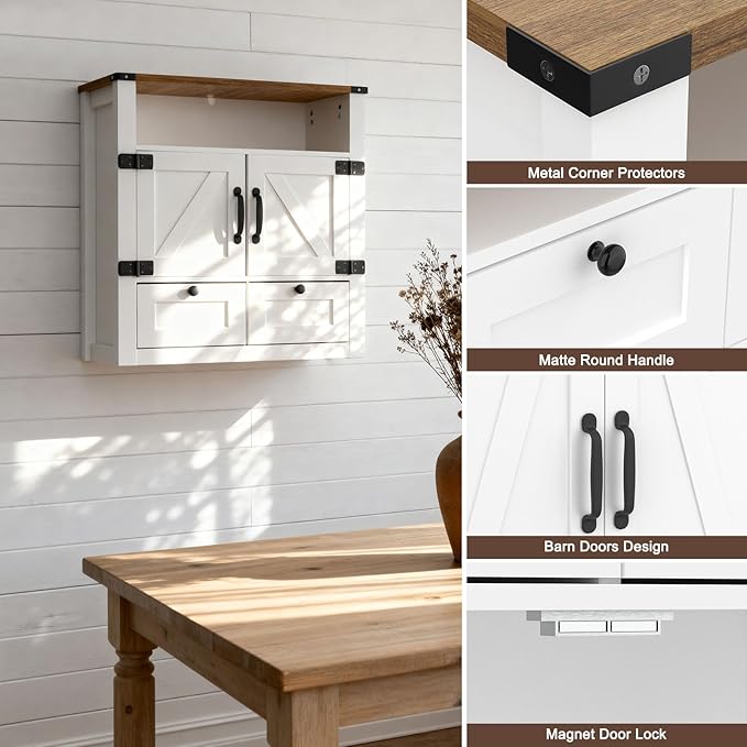 Bathroom Wall Cabinet, Farmhouse Medicine Cabinet with Mirror, Drawer, Barn Doors, Over The Toilet Storage Cabinets Wall Mounted for Bathroom Kitchen Laundry Entrance, Rustic