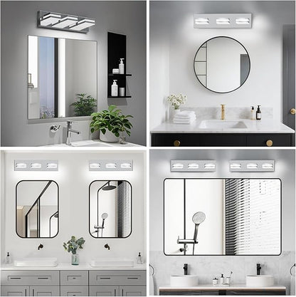IZORRO LED Modern Bathroom Lights Fixtures(3-Light,Dimmable),Chrome Acrylic Wall Lighting,Vanity Lights for Bathroom Over Mirror - 6000k 16In （No Assembly Required）