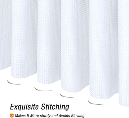 Small Stall White Fabric Shower Curtain, 36 x 72 | Narrow Half Cloth-Textured Shower Curtain for Bathroom, Water Repellent, Machine Washable