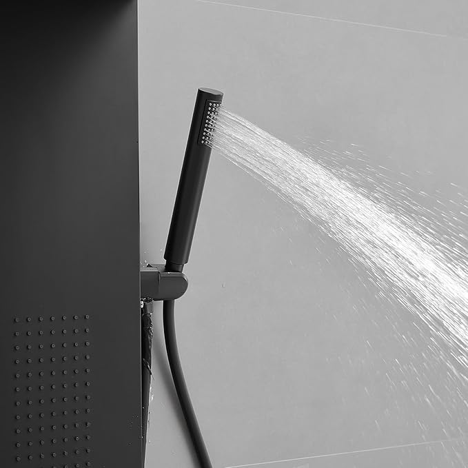 BWE 3 IN 1 Shower Panel Tower System Stainless Steel Shower Panel Rainfall Shower Head with Handheld Shower and Massage Body Jets Wall Mount Shower System,Matte Black