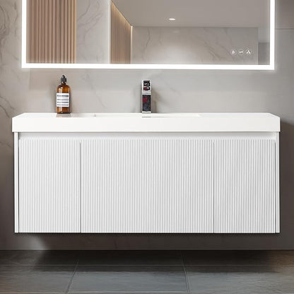 Blossom 48 Inch Floating Bathroom Vanity with Sink | Luxury Solid Plywood Wall Mounted Cabinet | Moisture-Resistant Modern Design | Seamless Acrylic Sink | Soft-Close Drawers | Matte White