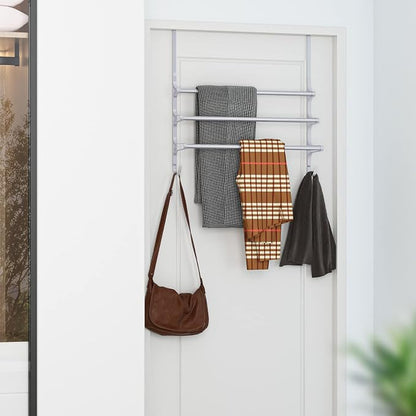 CANYAVE Over The Door Towel Rack, Over Door Towel Rack for Bathroom Door, Triple Towel Storage Holder with Hooks (Silver Gray, 20.15" L)